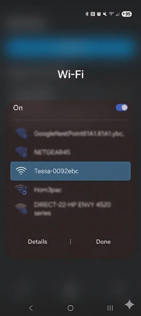 Join the Tessa Listener setup network (Tessa-…) on your phone