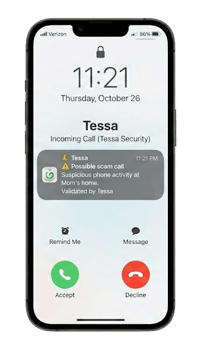 Example Tessa urgent alert call and notification
